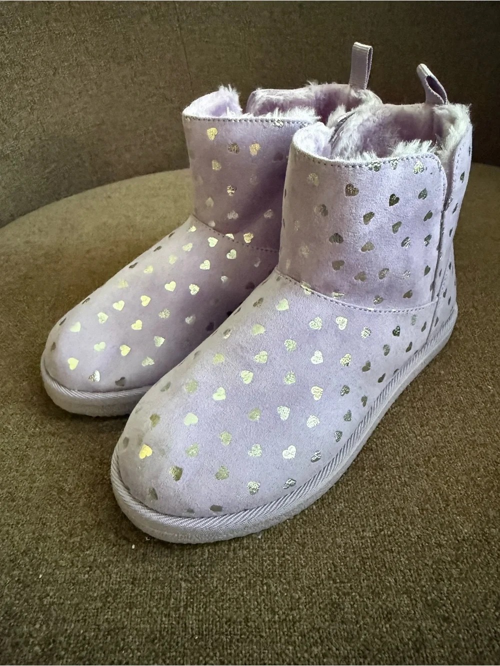 Harper Canyon Purple Heart-Print Cozy Ankle Slippers